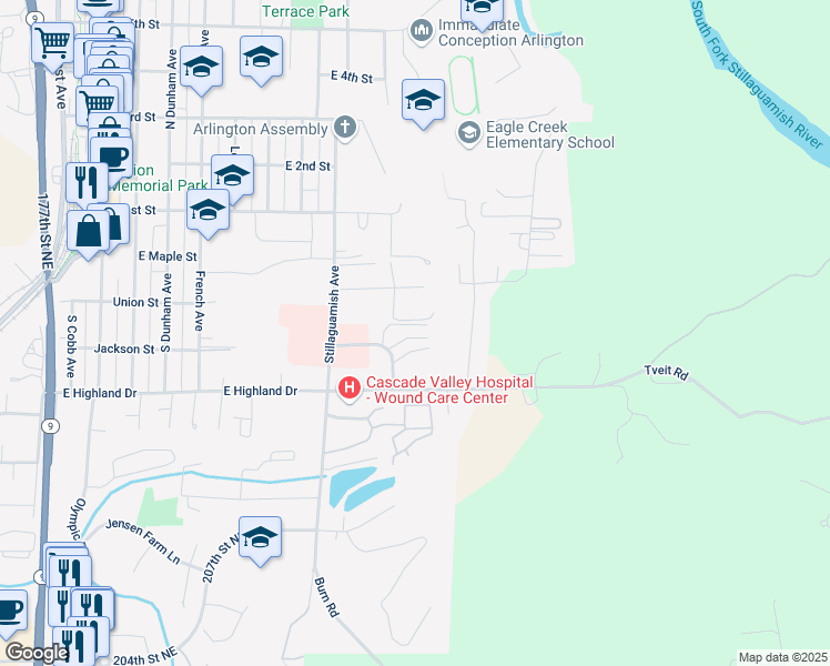 map of restaurants, bars, coffee shops, grocery stores, and more near 910 Medical Center Drive in Arlington