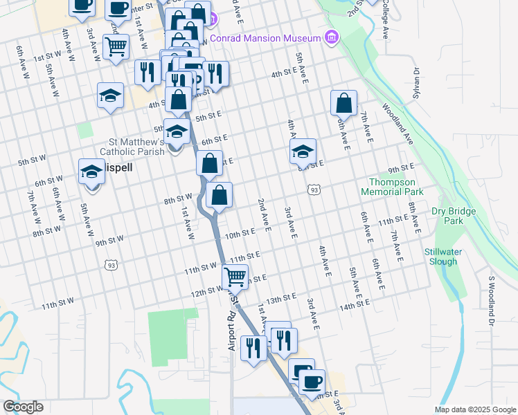 map of restaurants, bars, coffee shops, grocery stores, and more near 902 2nd Avenue East in Kalispell