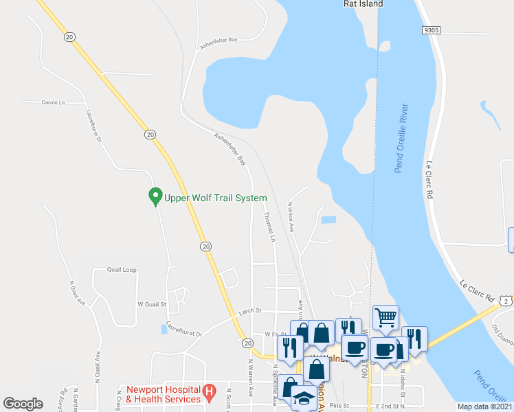 map of restaurants, bars, coffee shops, grocery stores, and more near 851 Thomas Lane in Newport