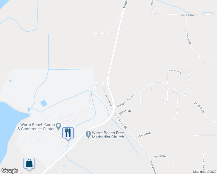 map of restaurants, bars, coffee shops, grocery stores, and more near Stanwood Road in Stanwood