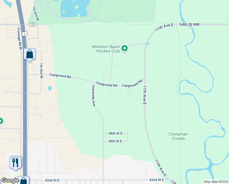 map of restaurants, bars, coffee shops, grocery stores, and more near 519 53rd Street East in Williston