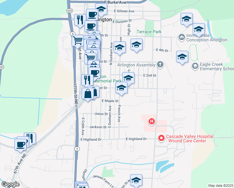 map of restaurants, bars, coffee shops, grocery stores, and more near 116 French Avenue in Arlington