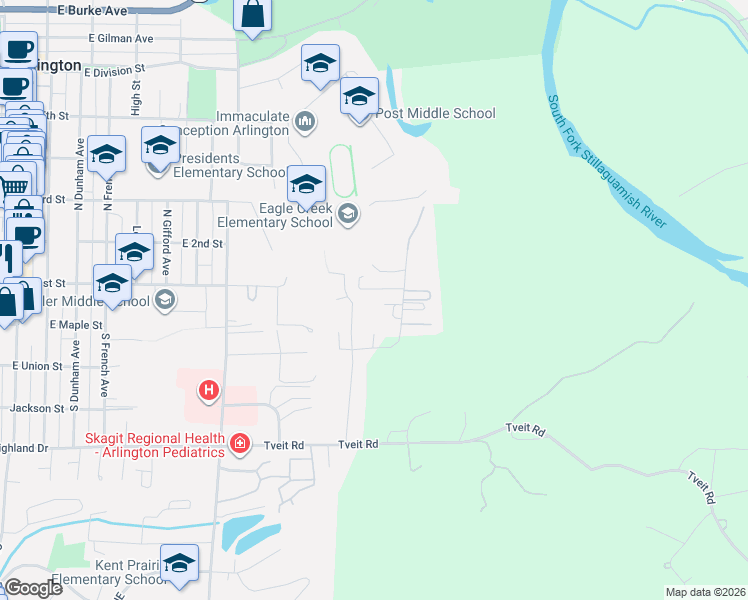 map of restaurants, bars, coffee shops, grocery stores, and more near 21620 88th Drive Northeast in Arlington