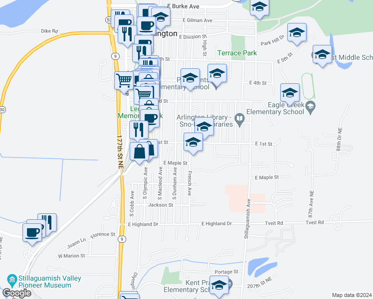 map of restaurants, bars, coffee shops, grocery stores, and more near 116 French Avenue in Arlington