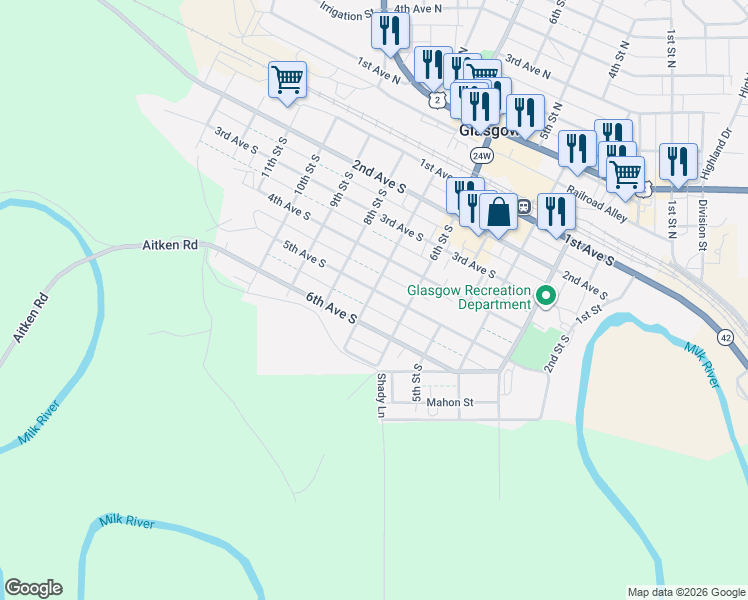 map of restaurants, bars, coffee shops, grocery stores, and more near 619 5th Avenue South in Glasgow