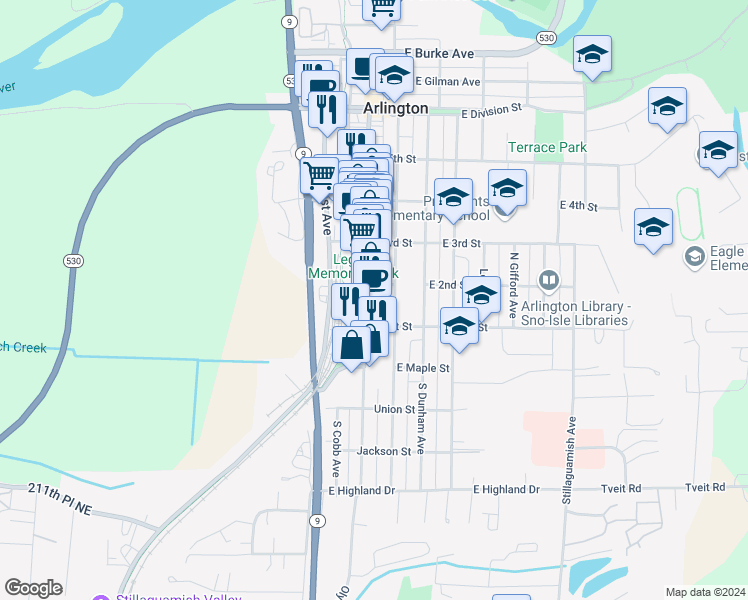 map of restaurants, bars, coffee shops, grocery stores, and more near 220 East 2nd Street in Arlington