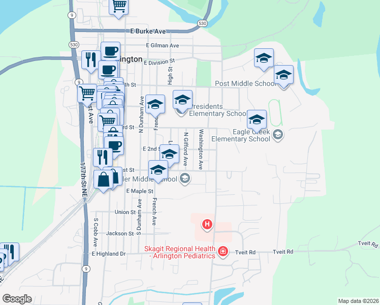 map of restaurants, bars, coffee shops, grocery stores, and more near 139 North Gifford Avenue in Arlington