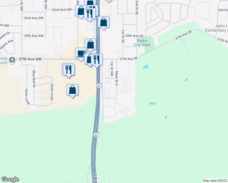 map of restaurants, bars, coffee shops, grocery stores, and more near 4010 Main Street South in Minot