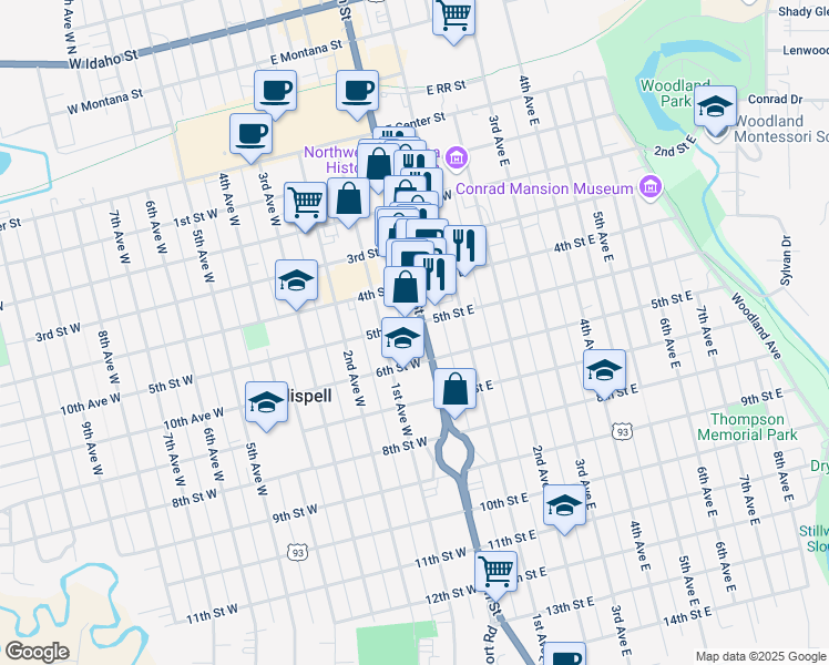 map of restaurants, bars, coffee shops, grocery stores, and more near 500 North Main Street in Kalispell