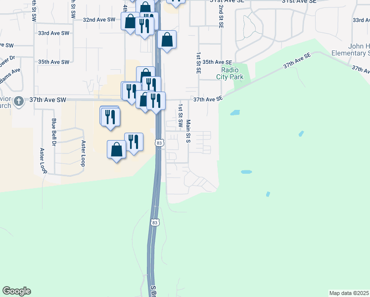 map of restaurants, bars, coffee shops, grocery stores, and more near 4010 Main Street South in Minot