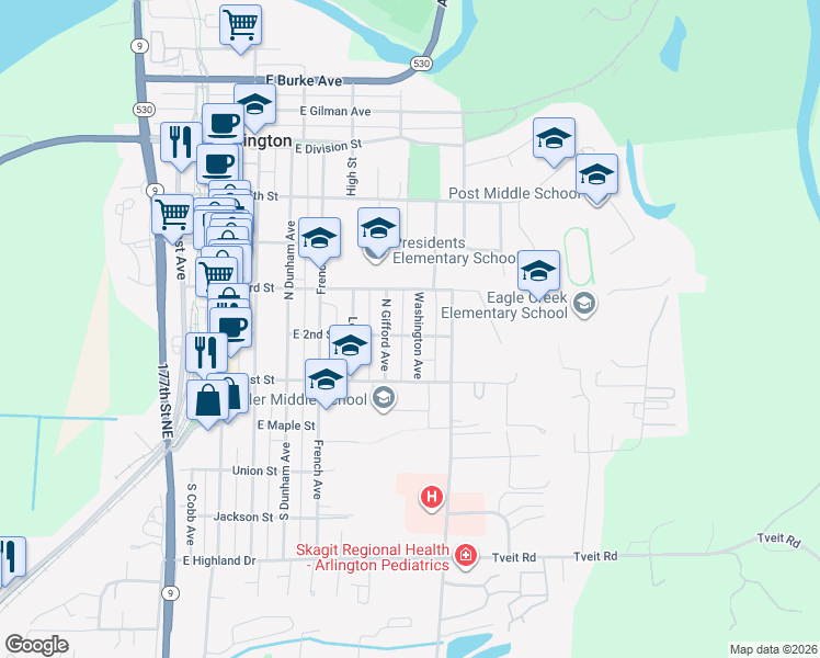 map of restaurants, bars, coffee shops, grocery stores, and more near 139 North Gifford Avenue in Arlington