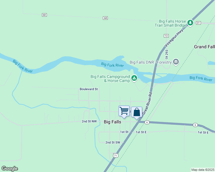map of restaurants, bars, coffee shops, grocery stores, and more near 511 Big Fork Avenue North in Big Falls