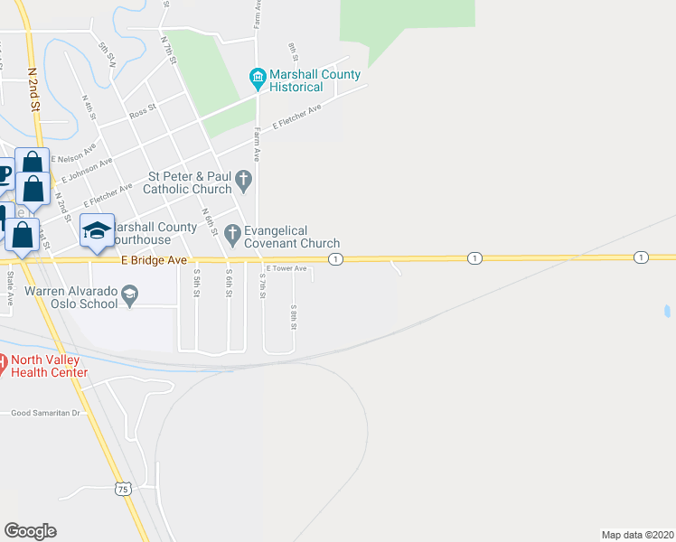 map of restaurants, bars, coffee shops, grocery stores, and more near 946 East Tower Avenue in Radium