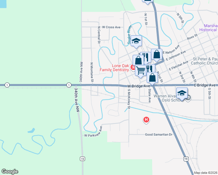 map of restaurants, bars, coffee shops, grocery stores, and more near 432 West Bridge Avenue in Warren