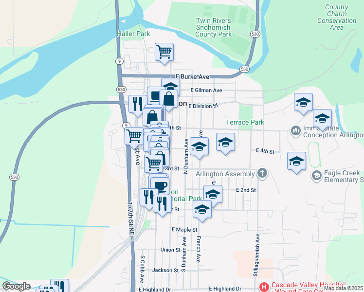 map of restaurants, bars, coffee shops, grocery stores, and more near 420 North Dunham Avenue in Arlington