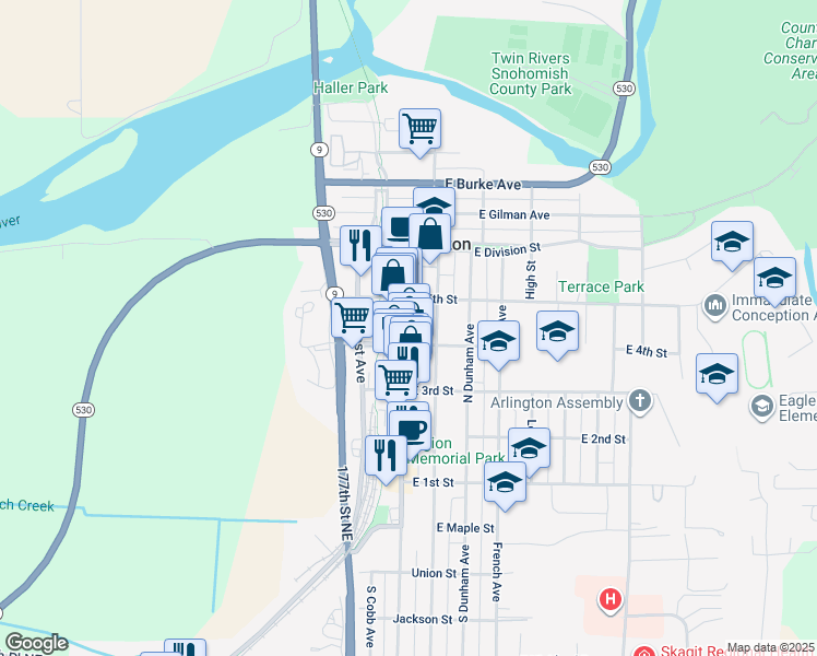 map of restaurants, bars, coffee shops, grocery stores, and more near 406 North Macleod Avenue in Arlington