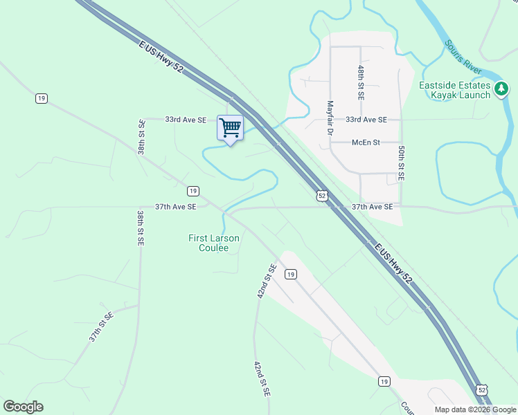 map of restaurants, bars, coffee shops, grocery stores, and more near 4248 37th Avenue Southeast in Minot