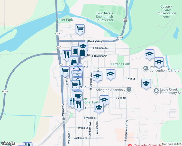 map of restaurants, bars, coffee shops, grocery stores, and more near 420 N Dunham Ave in Arlington