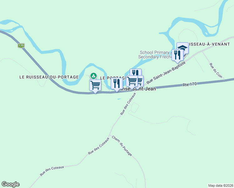 map of restaurants, bars, coffee shops, grocery stores, and more near 150 Québec 170 in L'Anse-Saint-Jean