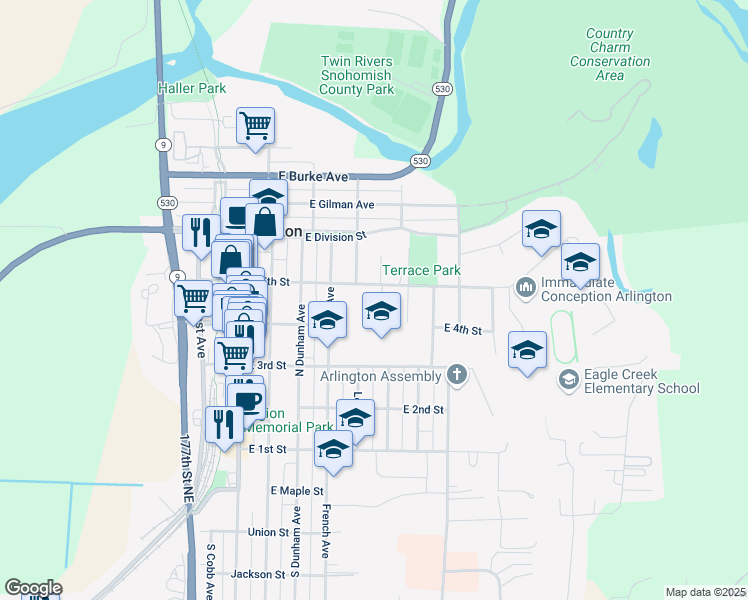 map of restaurants, bars, coffee shops, grocery stores, and more near 426 North Gifford Avenue in Arlington