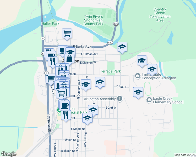 map of restaurants, bars, coffee shops, grocery stores, and more near 426 North Gifford Avenue in Arlington