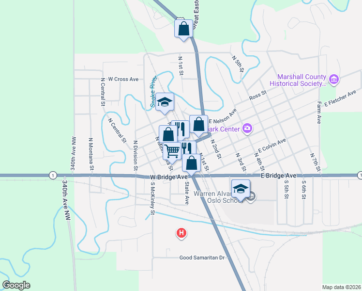 map of restaurants, bars, coffee shops, grocery stores, and more near  in Warren
