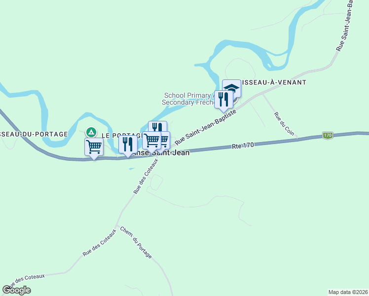 map of restaurants, bars, coffee shops, grocery stores, and more near 169 Québec 170 in L'Anse-Saint-Jean