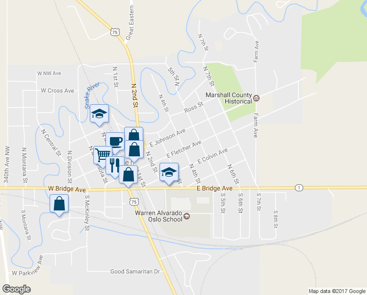 map of restaurants, bars, coffee shops, grocery stores, and more near 427 North 5th Street in Warren