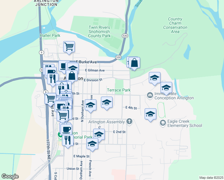 map of restaurants, bars, coffee shops, grocery stores, and more near 725 East 5th Street in Arlington