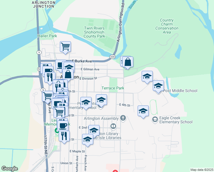 map of restaurants, bars, coffee shops, grocery stores, and more near 725 East 5th Street in Arlington