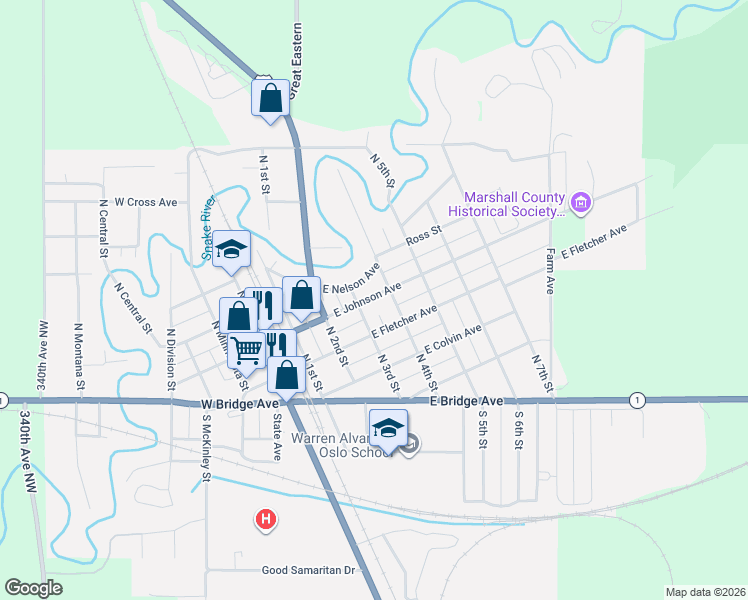 map of restaurants, bars, coffee shops, grocery stores, and more near 314 East Johnson Avenue in Warren