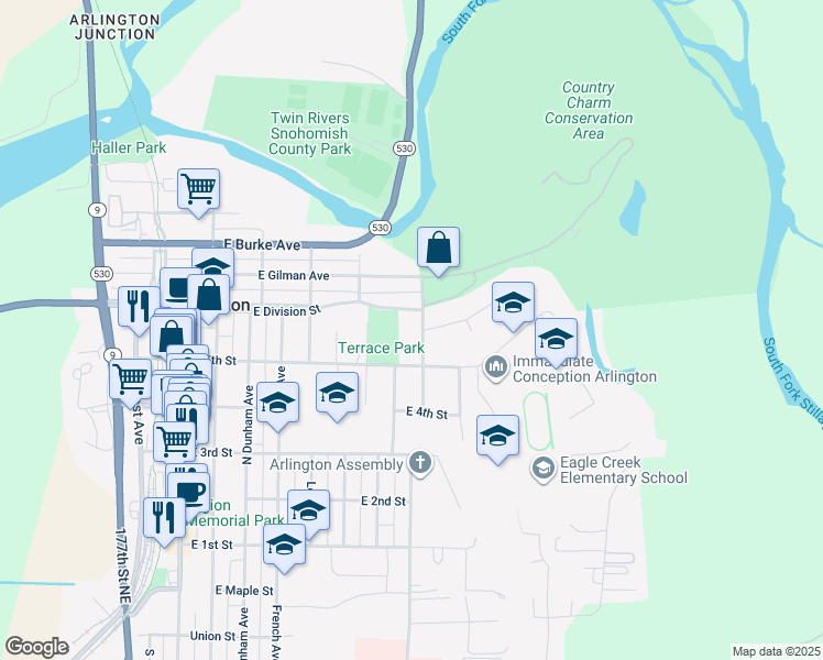 map of restaurants, bars, coffee shops, grocery stores, and more near 534 North Alcazar Avenue in Arlington