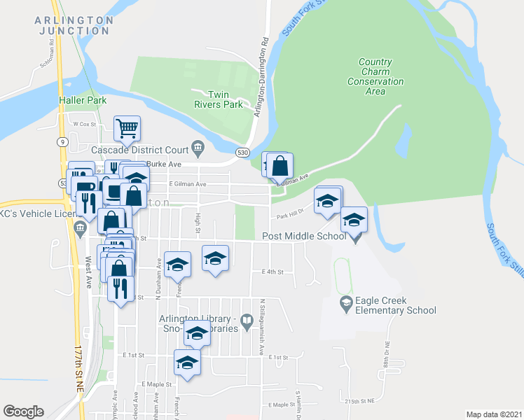 map of restaurants, bars, coffee shops, grocery stores, and more near 534 North Alcazar Avenue in Arlington
