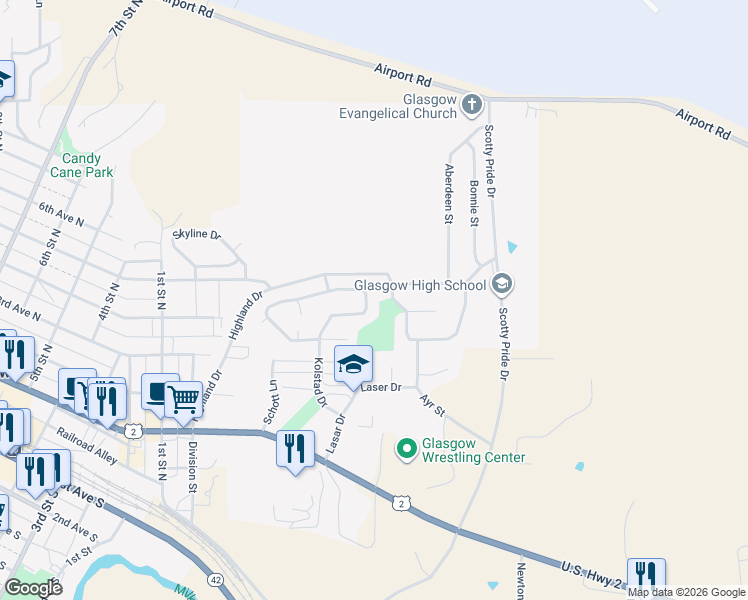 map of restaurants, bars, coffee shops, grocery stores, and more near 142 Heather Lane in Glasgow