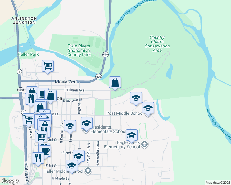 map of restaurants, bars, coffee shops, grocery stores, and more near 604 East Gilman Avenue in Arlington