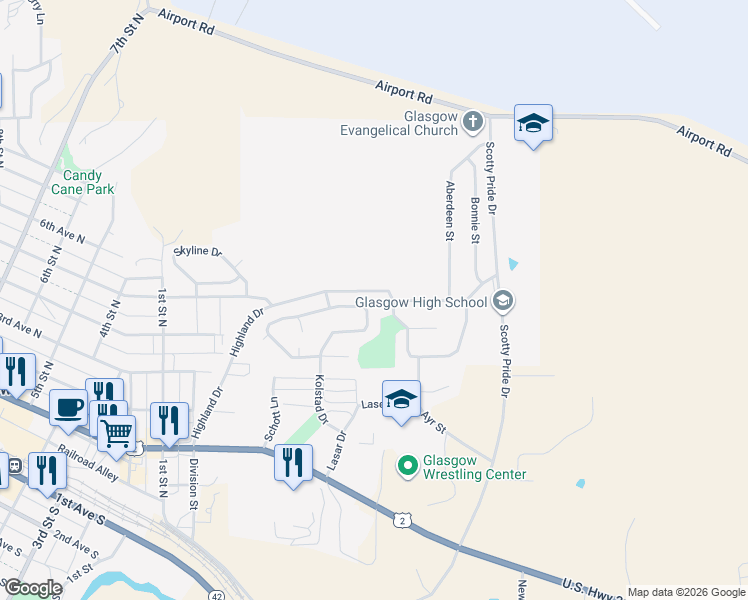 map of restaurants, bars, coffee shops, grocery stores, and more near 142 Heather Lane in Glasgow
