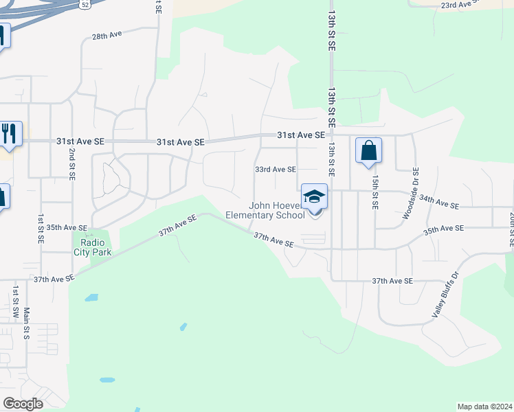 map of restaurants, bars, coffee shops, grocery stores, and more near 3315 11th Street Southeast in Minot