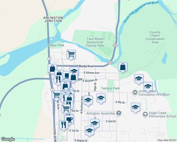 map of restaurants, bars, coffee shops, grocery stores, and more near 311 East Gilman Avenue in Arlington