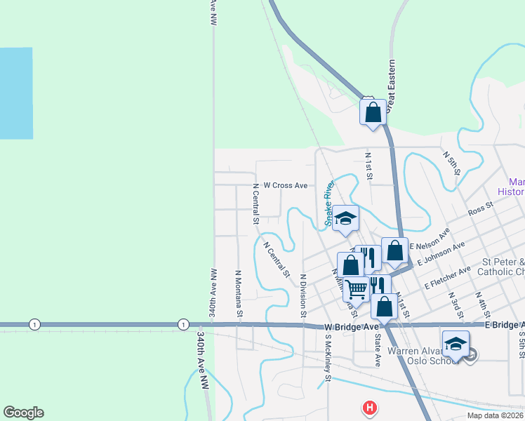 map of restaurants, bars, coffee shops, grocery stores, and more near 806 North Central Street in Warren