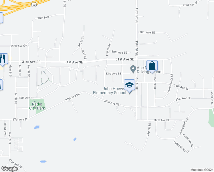 map of restaurants, bars, coffee shops, grocery stores, and more near 3315 11th Street Southeast in Minot