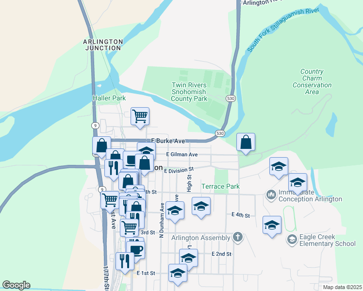 map of restaurants, bars, coffee shops, grocery stores, and more near 311 East Gilman Avenue in Arlington