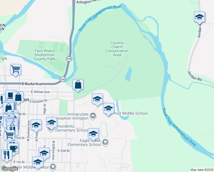 map of restaurants, bars, coffee shops, grocery stores, and more near 8605 East Gilman Avenue in Arlington