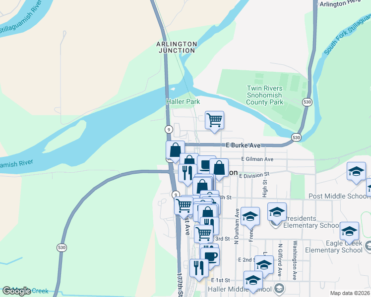 map of restaurants, bars, coffee shops, grocery stores, and more near 126 West Burke Avenue in Arlington