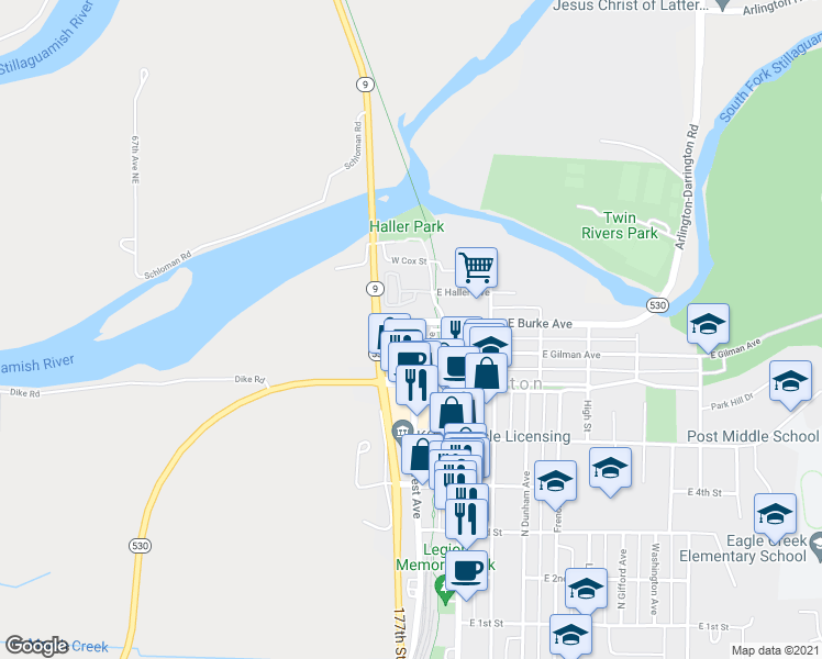 map of restaurants, bars, coffee shops, grocery stores, and more near 118 Gilman Avenue in Arlington