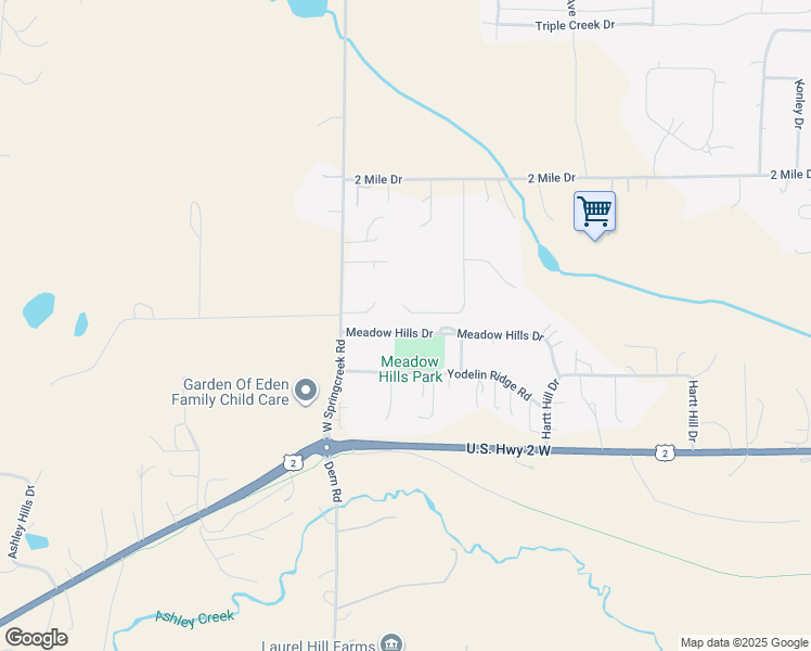 map of restaurants, bars, coffee shops, grocery stores, and more near 460 Meadow Hills Drive in Kalispell
