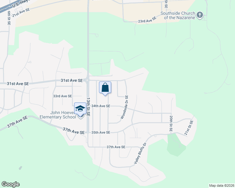 map of restaurants, bars, coffee shops, grocery stores, and more near Willow Lane in Minot