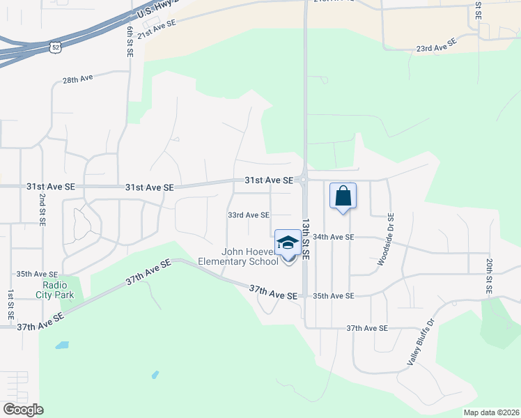 map of restaurants, bars, coffee shops, grocery stores, and more near 1113 33rd Avenue Southeast in Minot