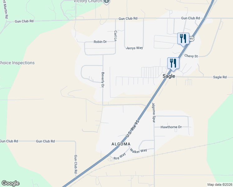 map of restaurants, bars, coffee shops, grocery stores, and more near 245 Schell Road in Sagle
