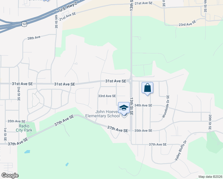 map of restaurants, bars, coffee shops, grocery stores, and more near 1113 33rd Avenue Southeast in Minot