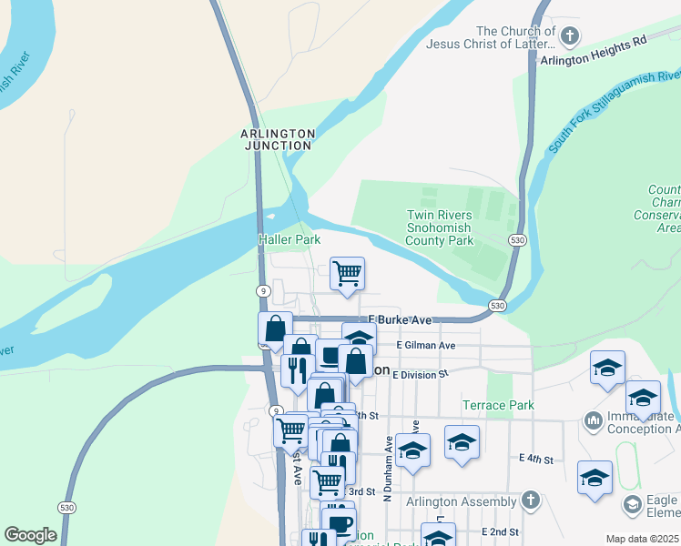 map of restaurants, bars, coffee shops, grocery stores, and more near 105 East Cox Avenue in Arlington
